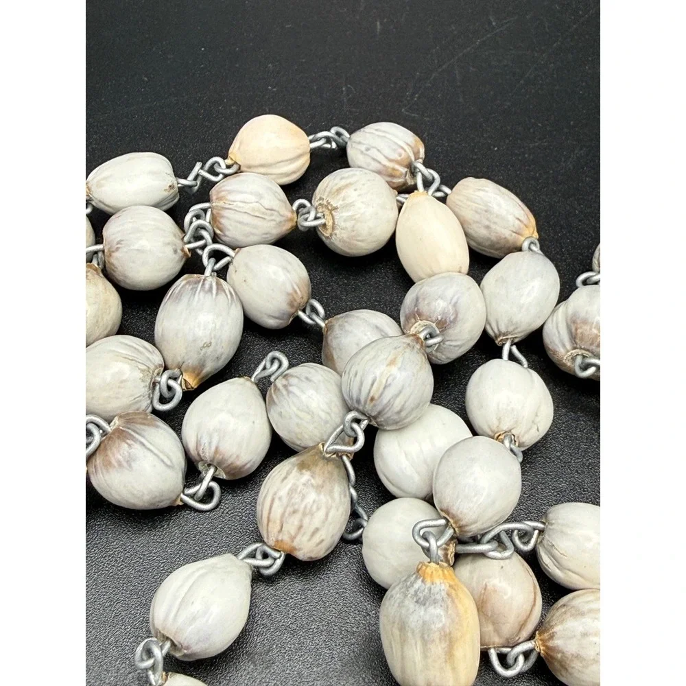 Natural Jobs Tears Seed Rosary Necklace Silver Tone Crucifix Virgin Mary Medal